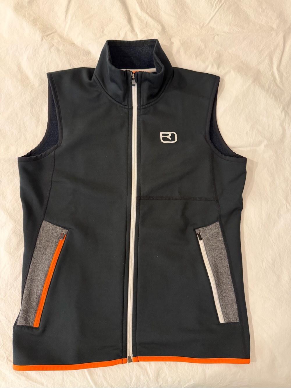 ORTOVOX Black Fleece Vest with Orange Trim